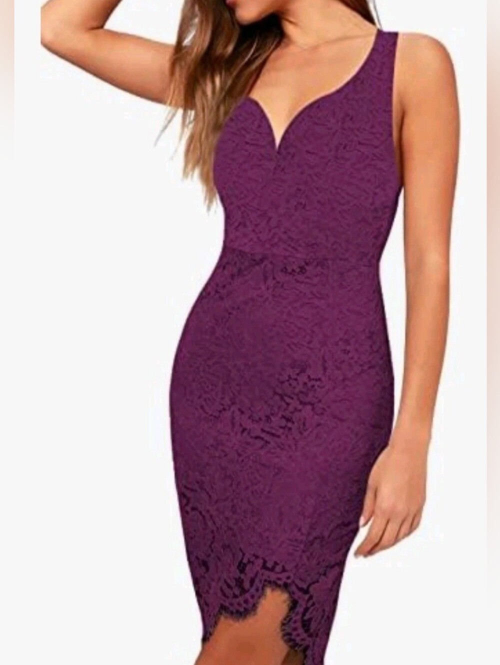EUC Aooksmery Womens Size Large Sleeveless Purple Lace Sheath Cocktail Dress